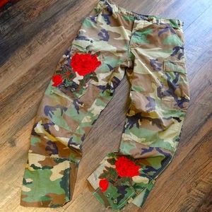 Custom patchwork ,distressed camo cargo pants